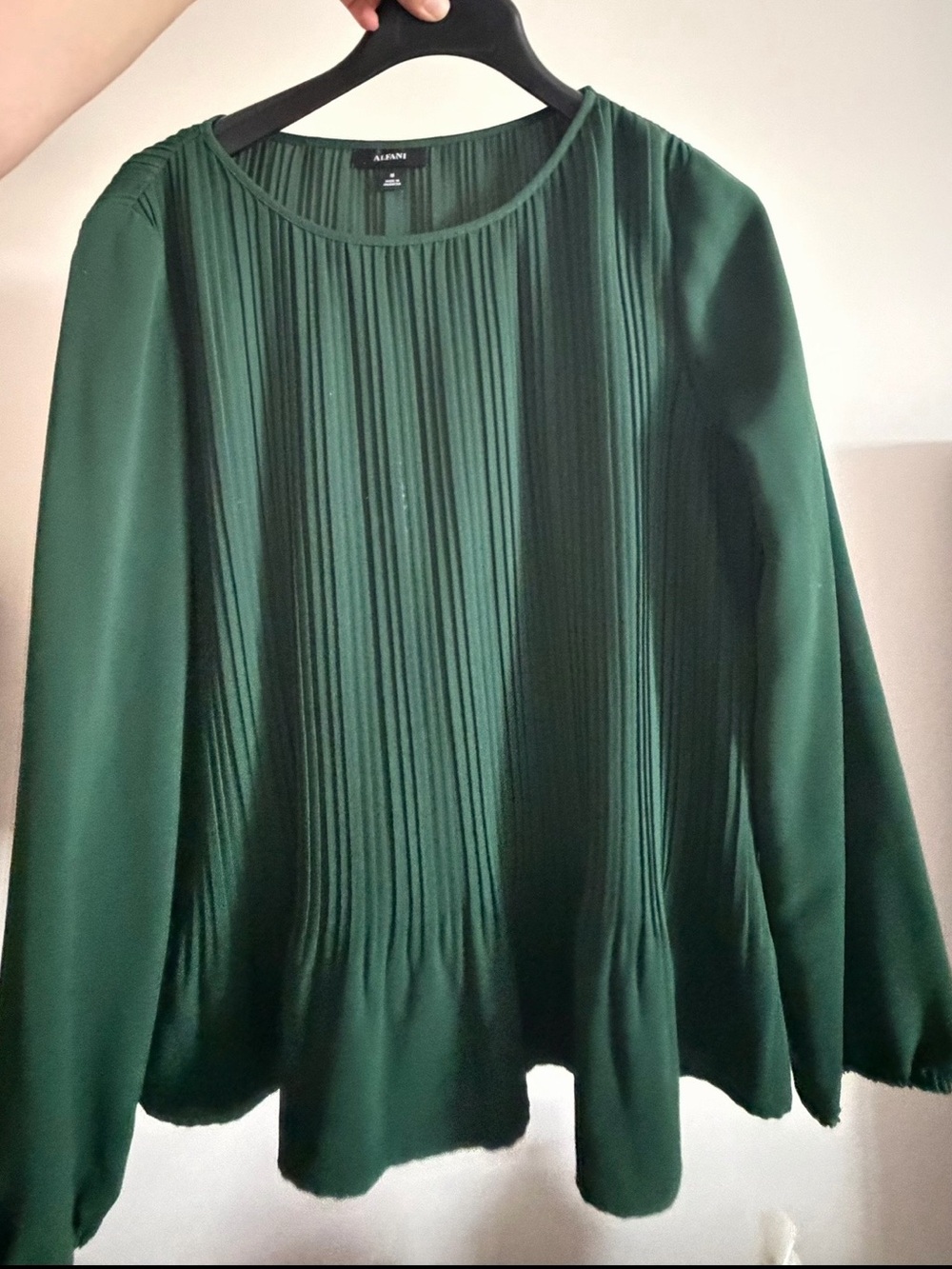 Alfani Deep Green Pleated Long-Sleeve Top